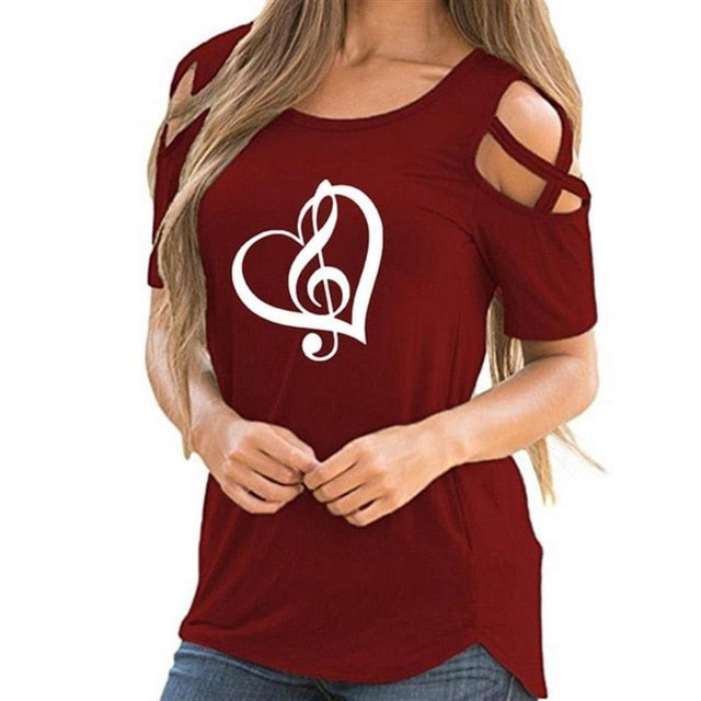 Music Love Off Shoulder T-Shirt