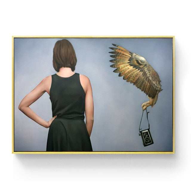 Flowers Feather Women Wall Art