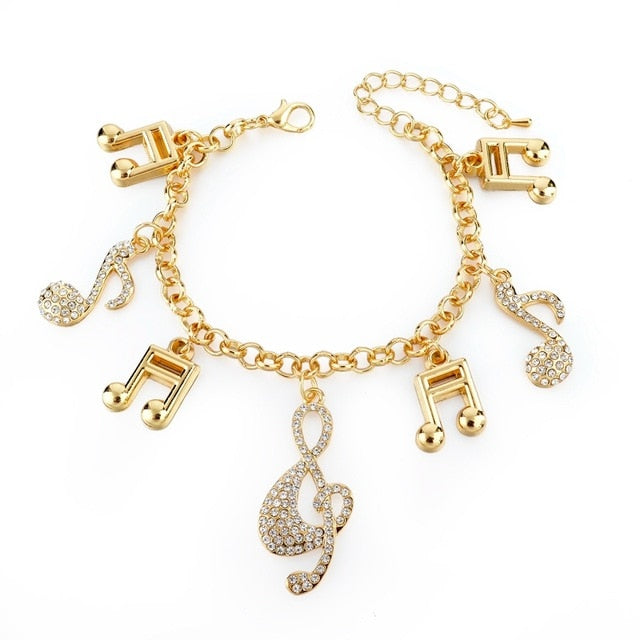 Crystal Music Notes Charm Bracelet