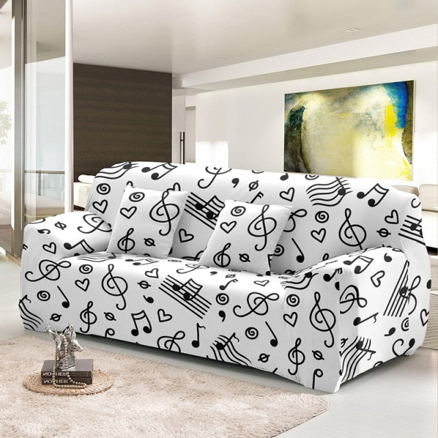 Musical Notes Elastic Corner Sofa Cover - Black And White / 1-seater 90-140cm - { shop_name }} - Review