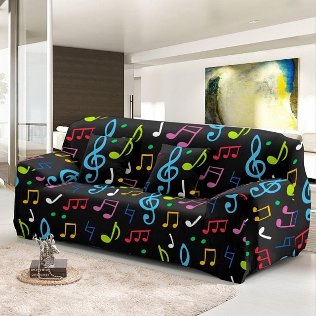 Musical Notes Elastic Corner Sofa Cover - Black / 1-seater 90-140cm - { shop_name }} - Review