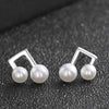 Silver Music Notes Pearl Earrings
