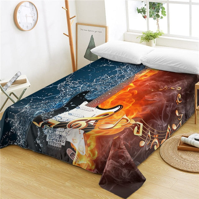 Fire Guitar Bed Sheet