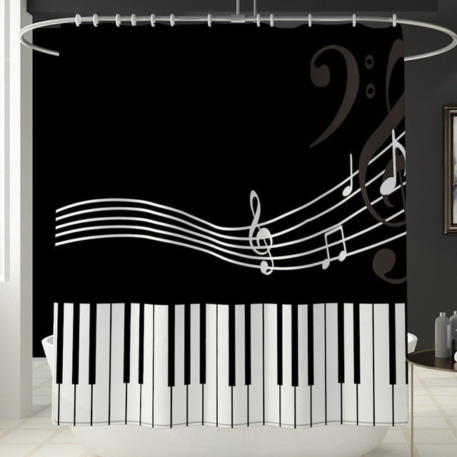Piano Key Music Bathroom Mat Curtain Set