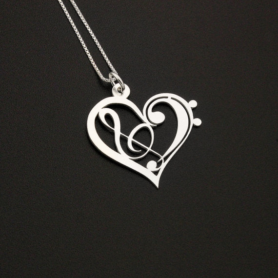 Heart G Clef Bass Clef Necklace