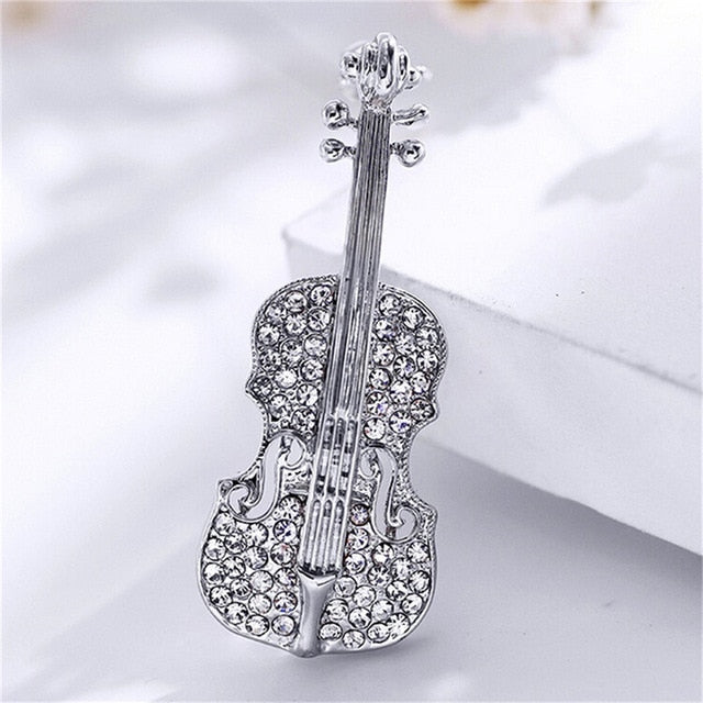 Rhinestone Violin Brooch