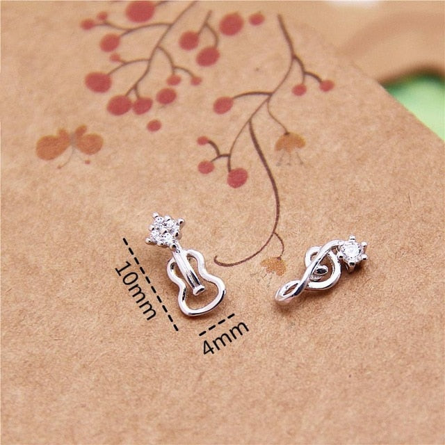 925 Sterling Silver Music Stud Earrings - Silver - { shop_name }} - Review