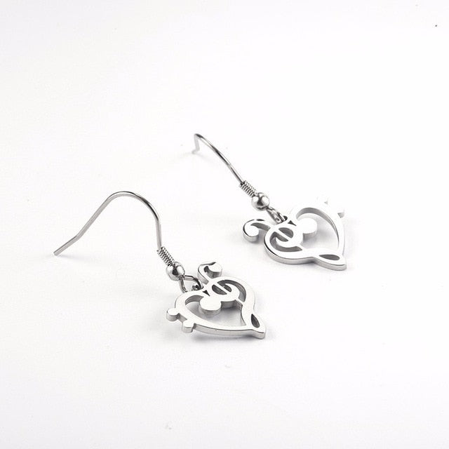 Hollow Heart Music Notes Earrings
