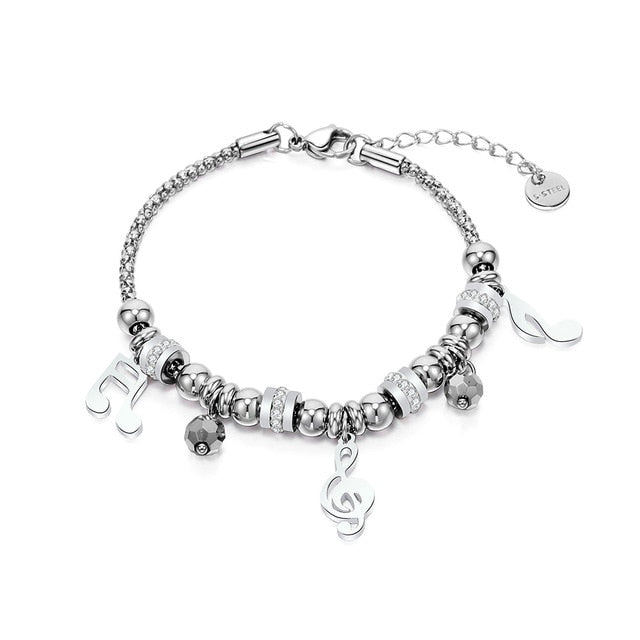 Stainless Steel Music Notes Charms Bracelet