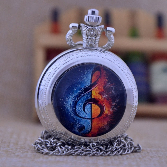 Water-Fire Treble Clef Watch Necklace - Silver - { shop_name }} - Review