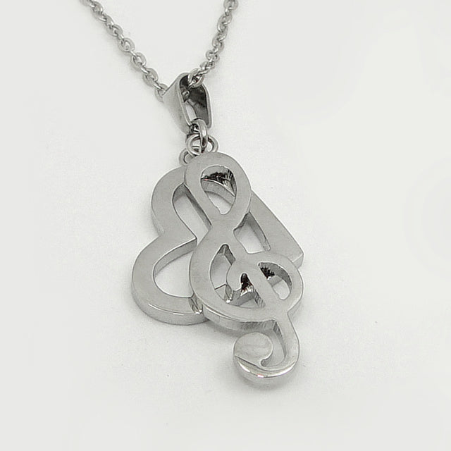 Silver Heart Music Note Necklace