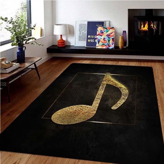 Music Print Black Rug
