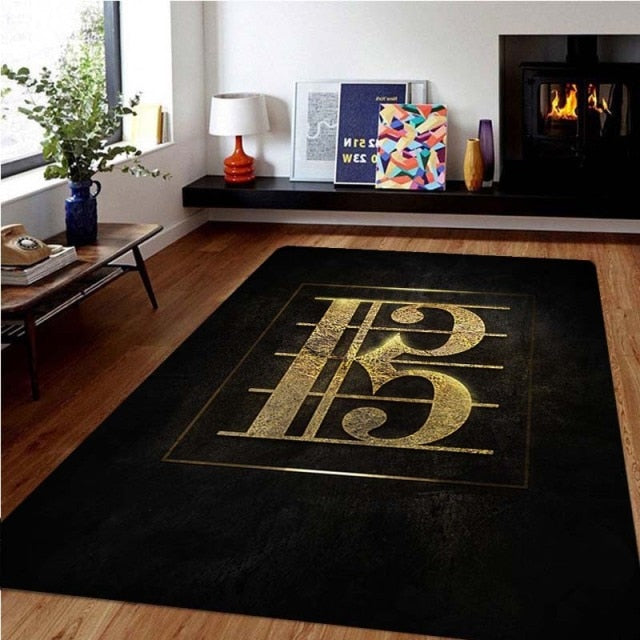 Music Print Black Rug