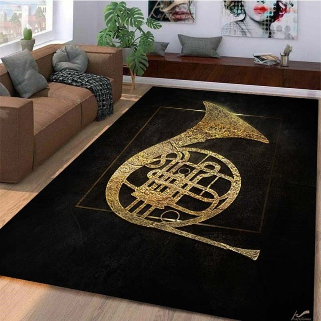 Music Print Black Rug