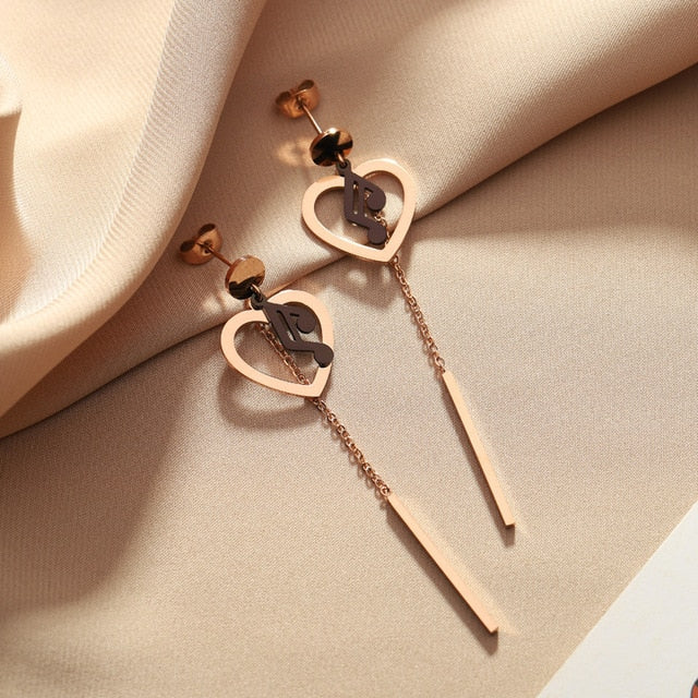 Hollow Heart Musical Notes Drop Earrings