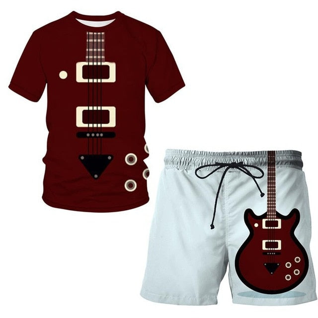 3D Guitar Shorts And T-shirt Set