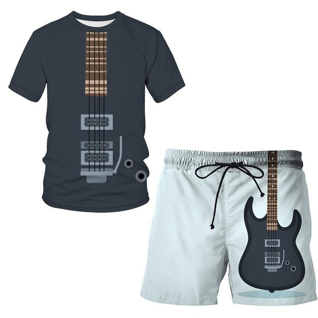 3D Guitar Shorts And T-shirt Set