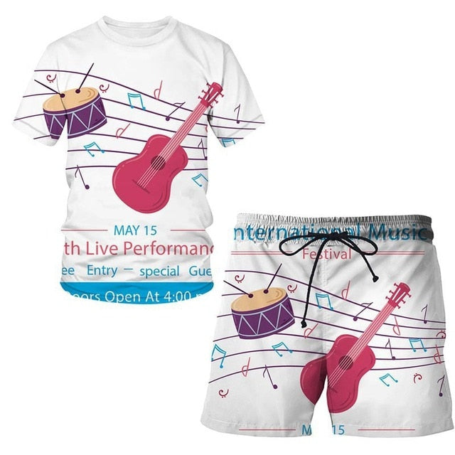 3D Guitar Shorts And T-shirt Set