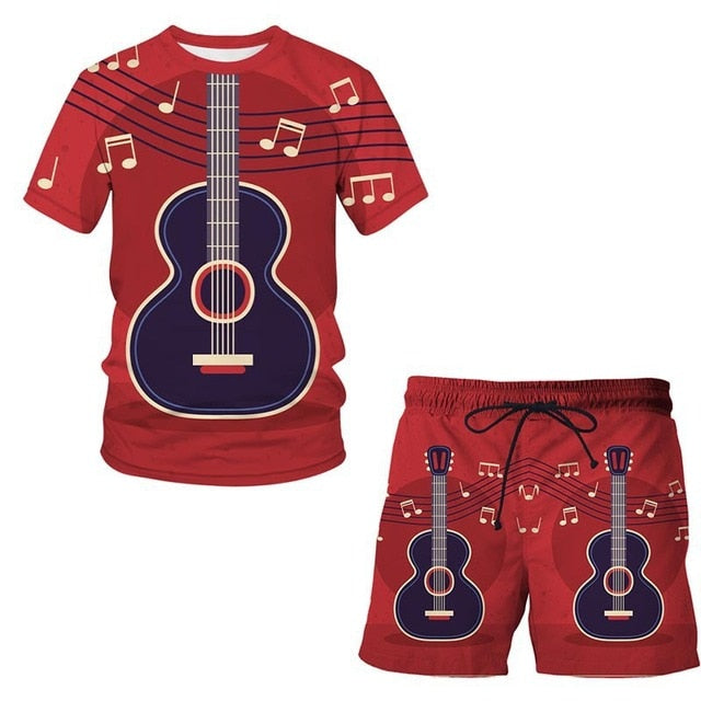 3D Guitar Shorts And T-shirt Set