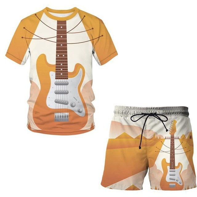 3D Guitar Shorts And T-shirt Set