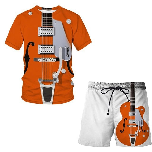 3D Guitar Shorts And T-shirt Set