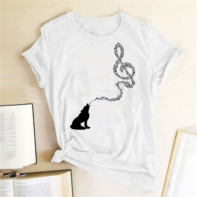 Wolf Treble Clef Print T-shirt
