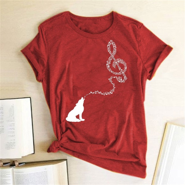 Wolf Treble Clef Print T-shirt