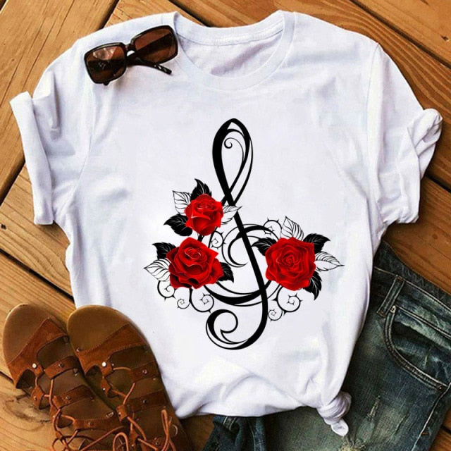 Red Rose Treble Clef T-shirt