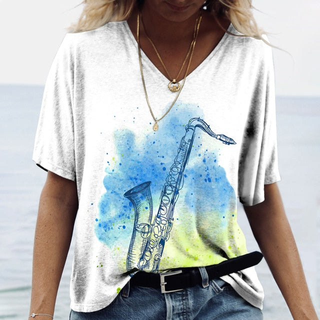 Sax V-Neck Cotton Shirt