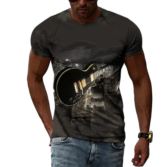Creative Guitar Round Neck T-shirt