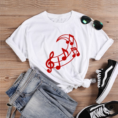 Music Note Moon Graphic T-shirt