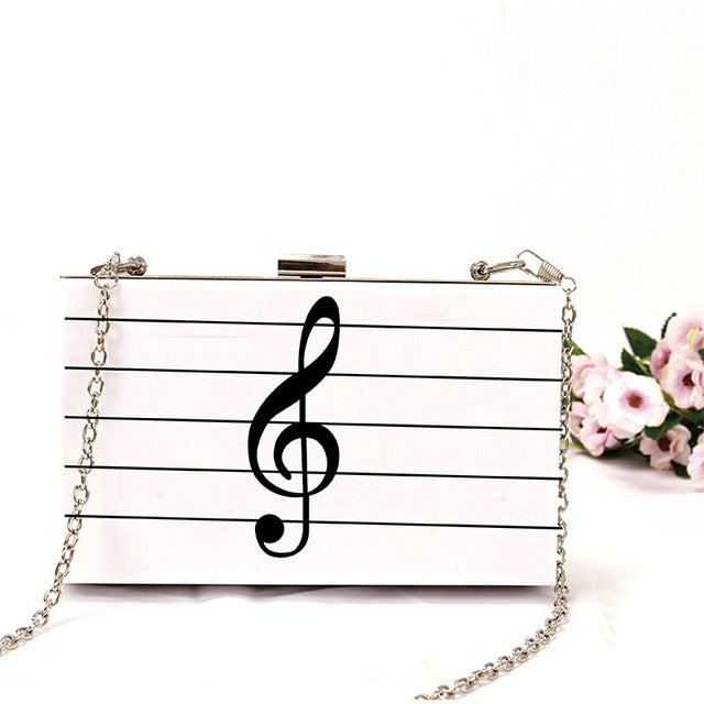 Music Notes White Women's Bag