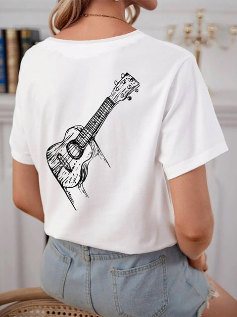 Music Pattern V-neck T-shirt