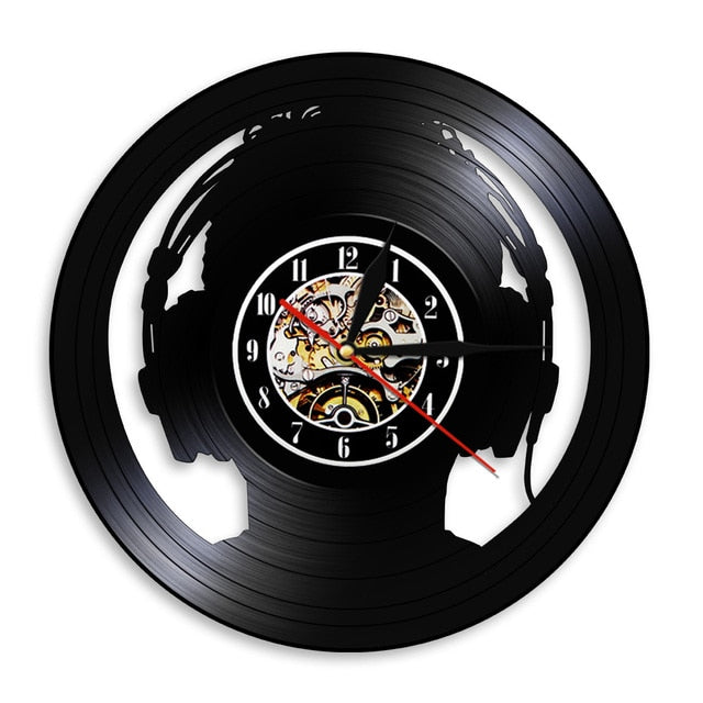 DJ Headphone Vinyl Record Wall Clock