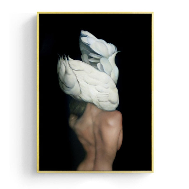 Flowers Feather Women Wall Art