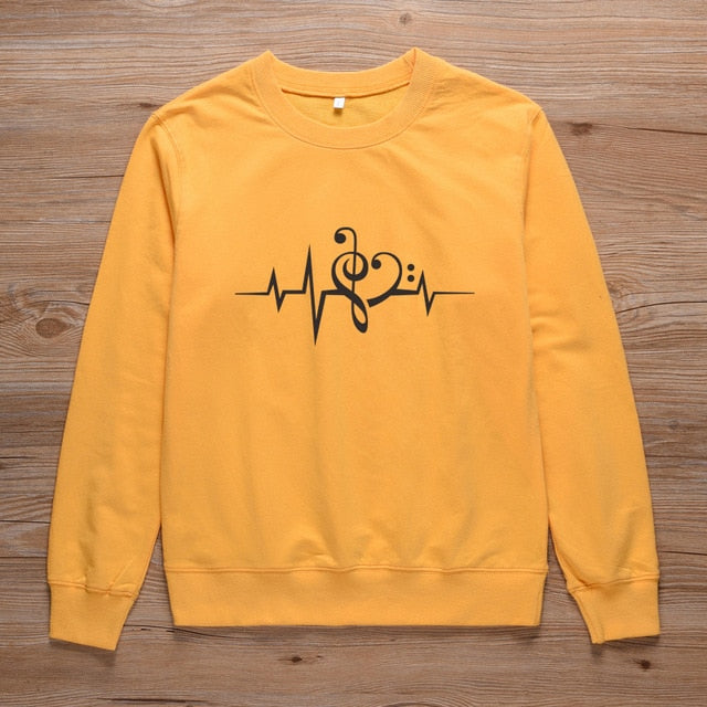 Music Notes Heart Beat Sweatshirt - Yellow / S - { shop_name }} - Review