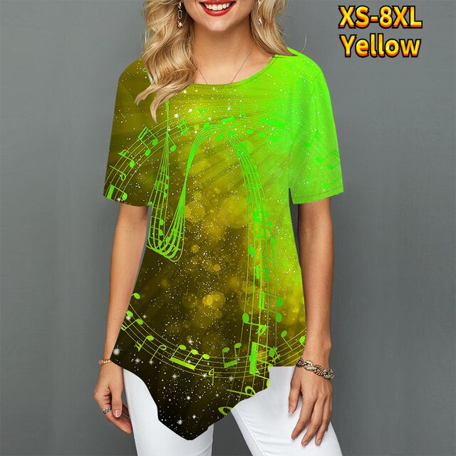 Starry Music Note Round Neck Shirt