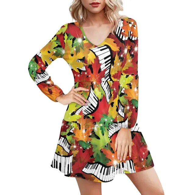 Piano Key V Neck Dress