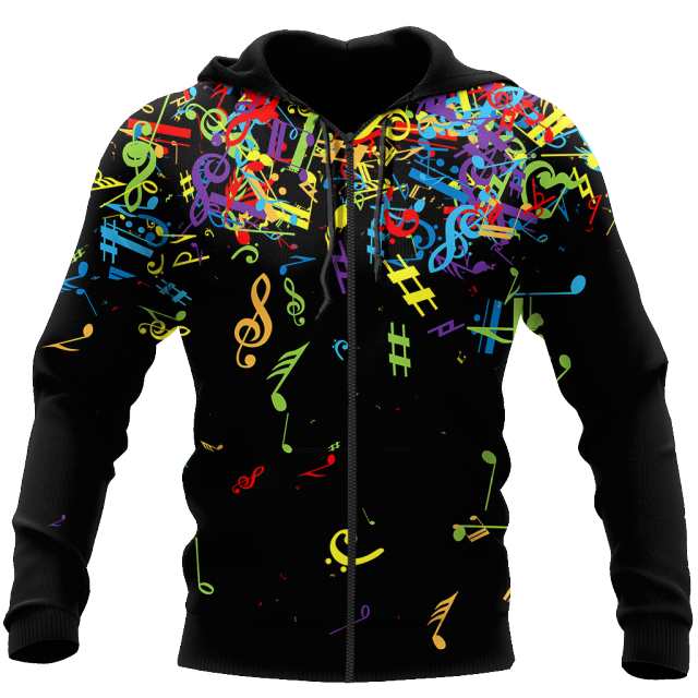 Music Notes 3D Black Hoodie