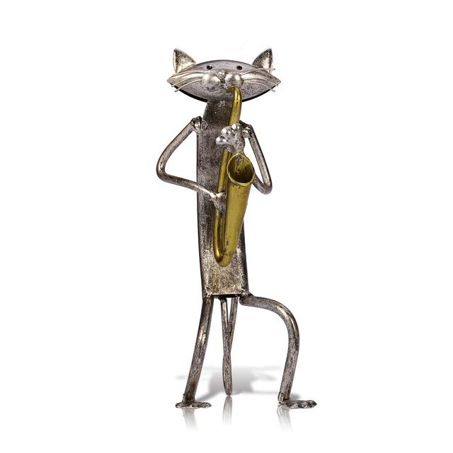 Guitar/Saxophone/Singing Cat Band Metal Figure