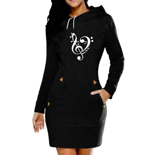 Heart Music Notes Hooded Dress