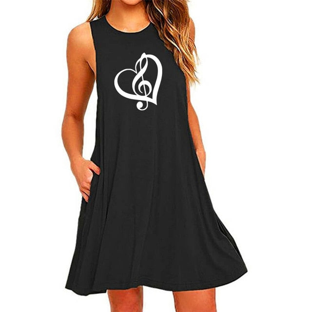 Music Notes Heart Pocket Dress - Black / S - { shop_name }} - Review