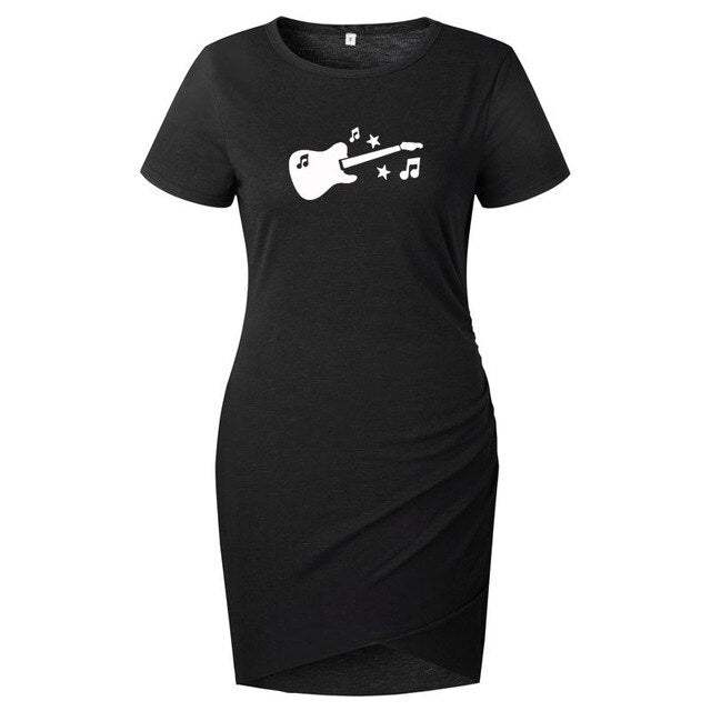 Music Guitar Wrap Hip Irregular Dress
