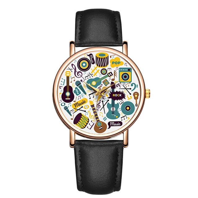 Music Leather Strap Wristwatch