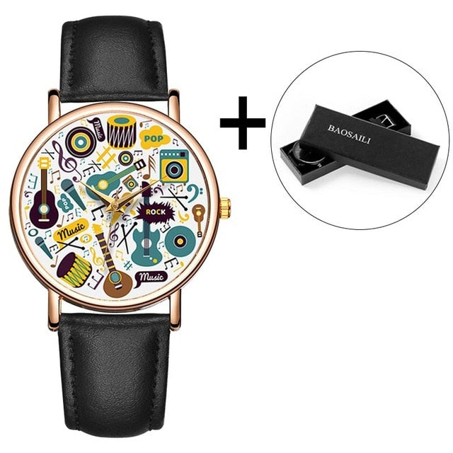 Music Leather Strap Wristwatch