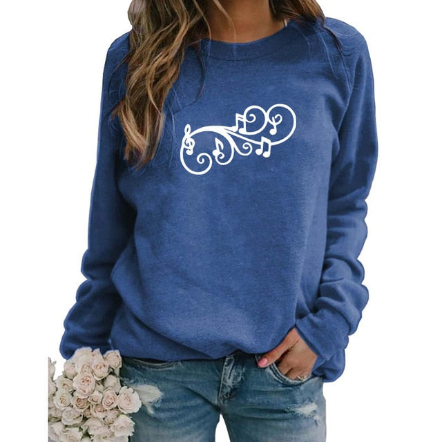 Music Notes Letter Print Sweatshirt