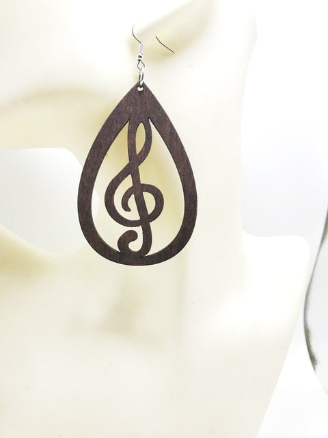 Wooden Music Notes Earrings Set