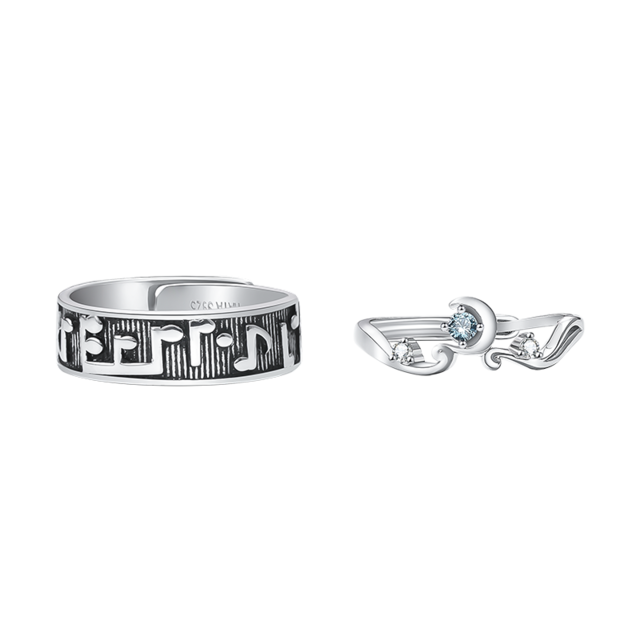 Authentic Silver Music Notes Couple Ring