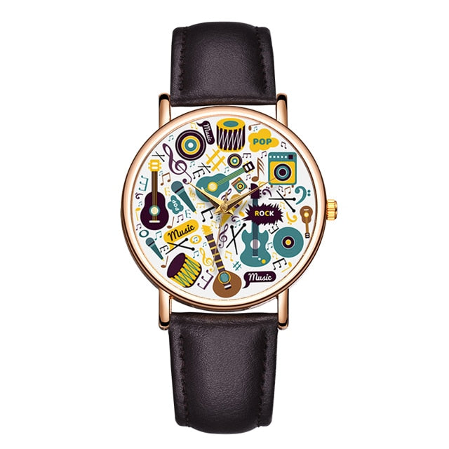Music Leather Strap Wristwatch