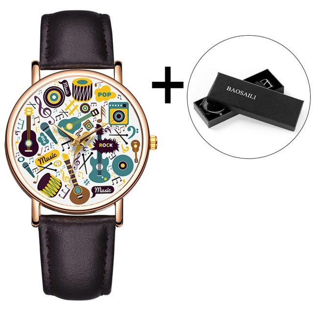 Music Leather Strap Wristwatch